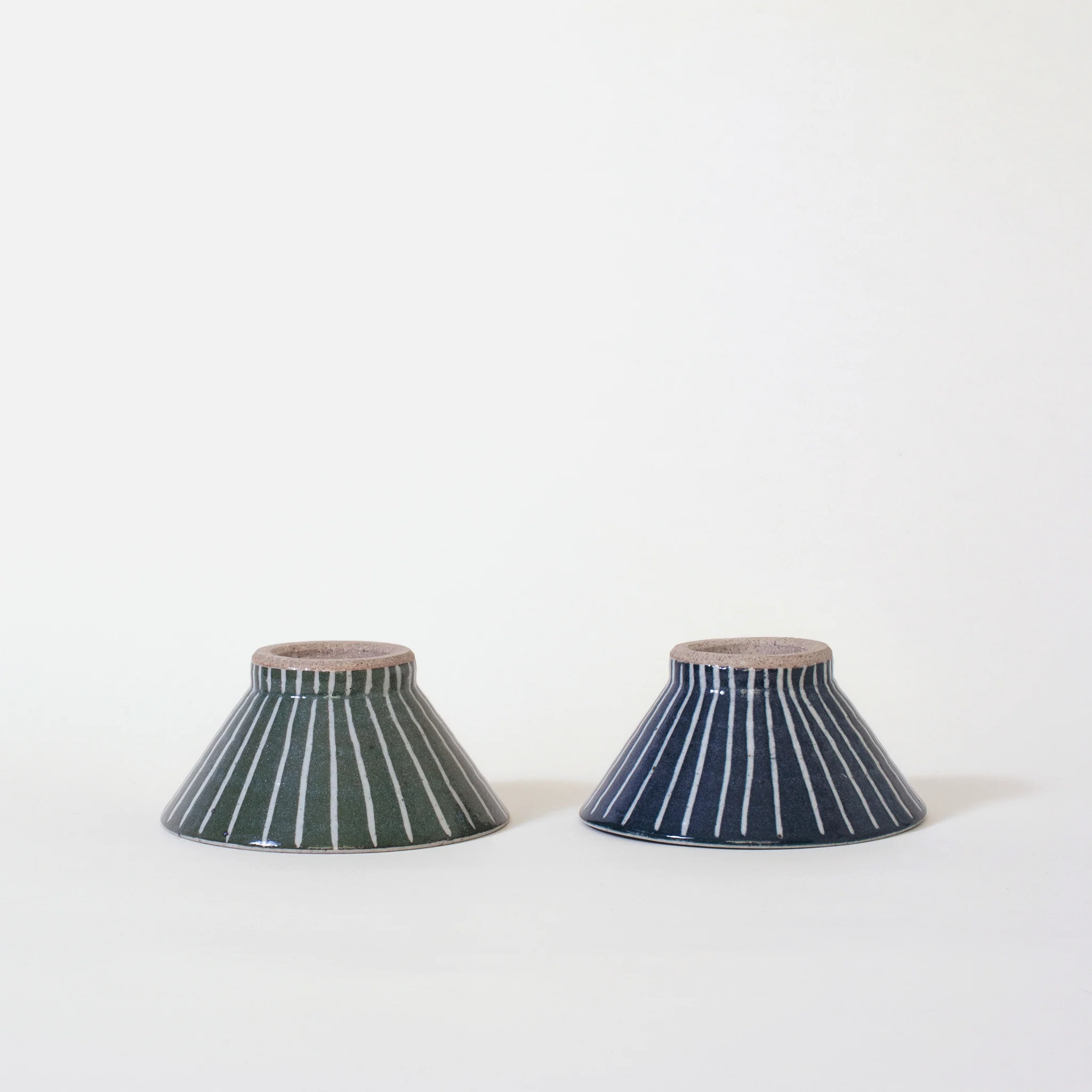 Ceramic Mt. Fuji Japanese Rice Bowl in Blue Stripe - Image 3